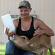 vet student with calf